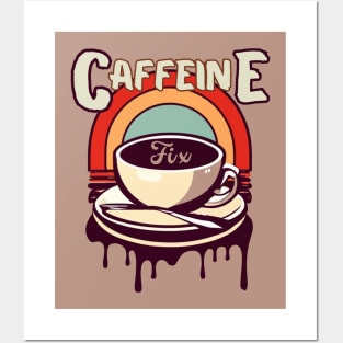 Caffeine Fix, Coffee Lover, Retro, Vintage, Cup of Coffee, Rainbow Posters and Art